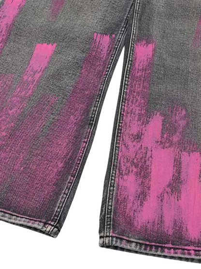Pink Hand Painted Graffiti Men's Jeans