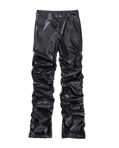 Dark Punk Niche Shiny Pleated PU Leather Casual Men's Trousers