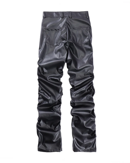 Dark Punk Niche Shiny Pleated PU Leather Casual Men's Trousers