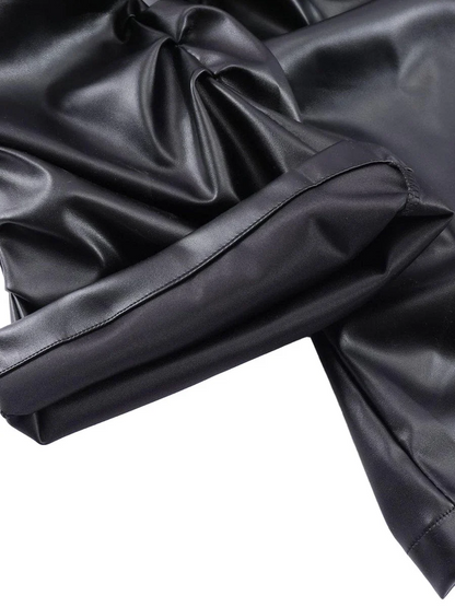 Dark Punk Niche Shiny Pleated PU Leather Casual Men's Trousers