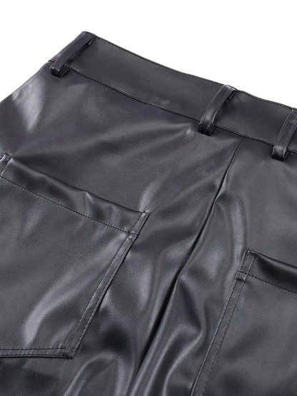 Dark Punk Niche Shiny Pleated PU Leather Casual Men's Trousers